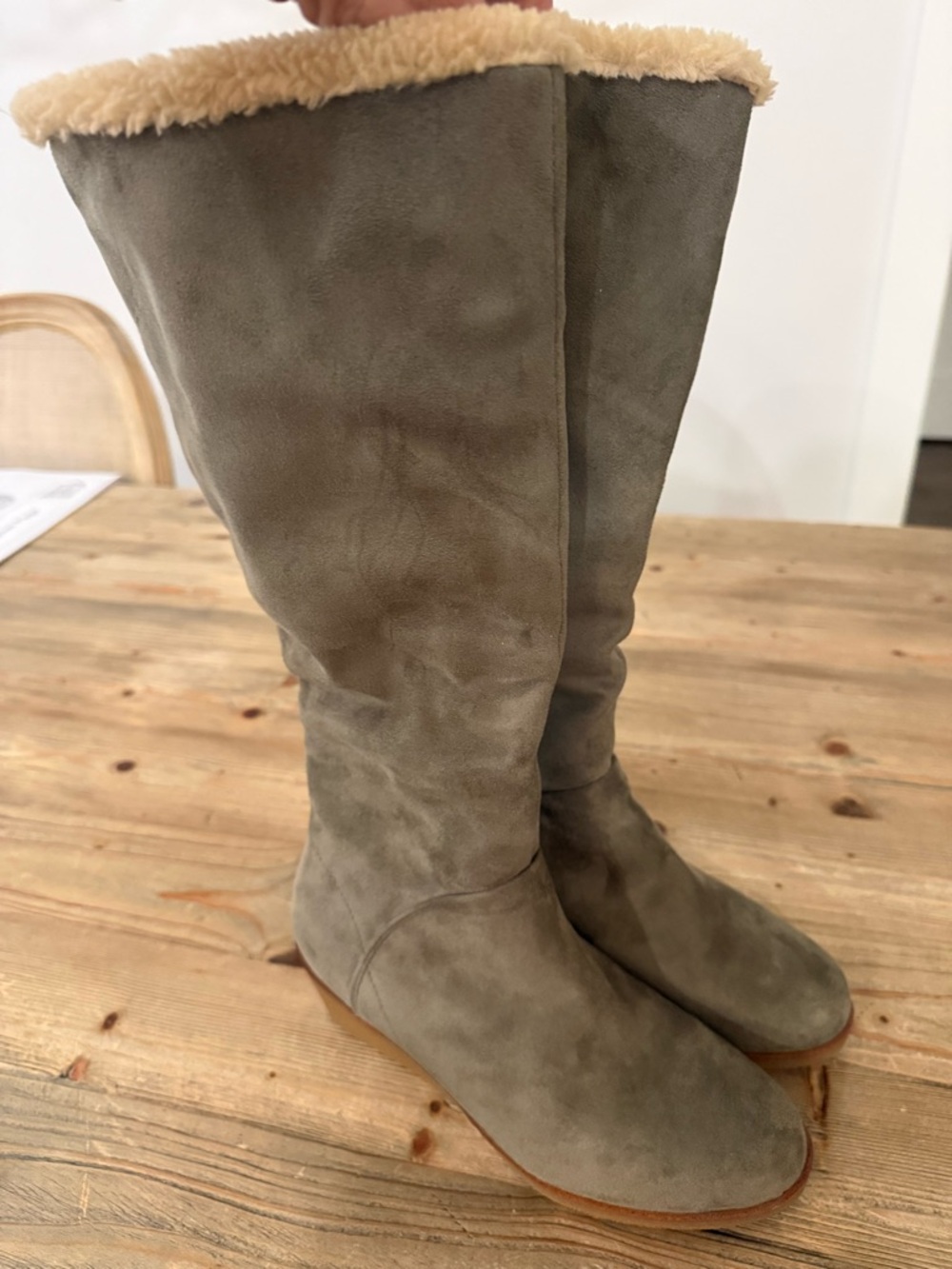 Aerosoles Binocular 2 Tall Wedge Boots, Dark Olive Suede, Size 7, EUC